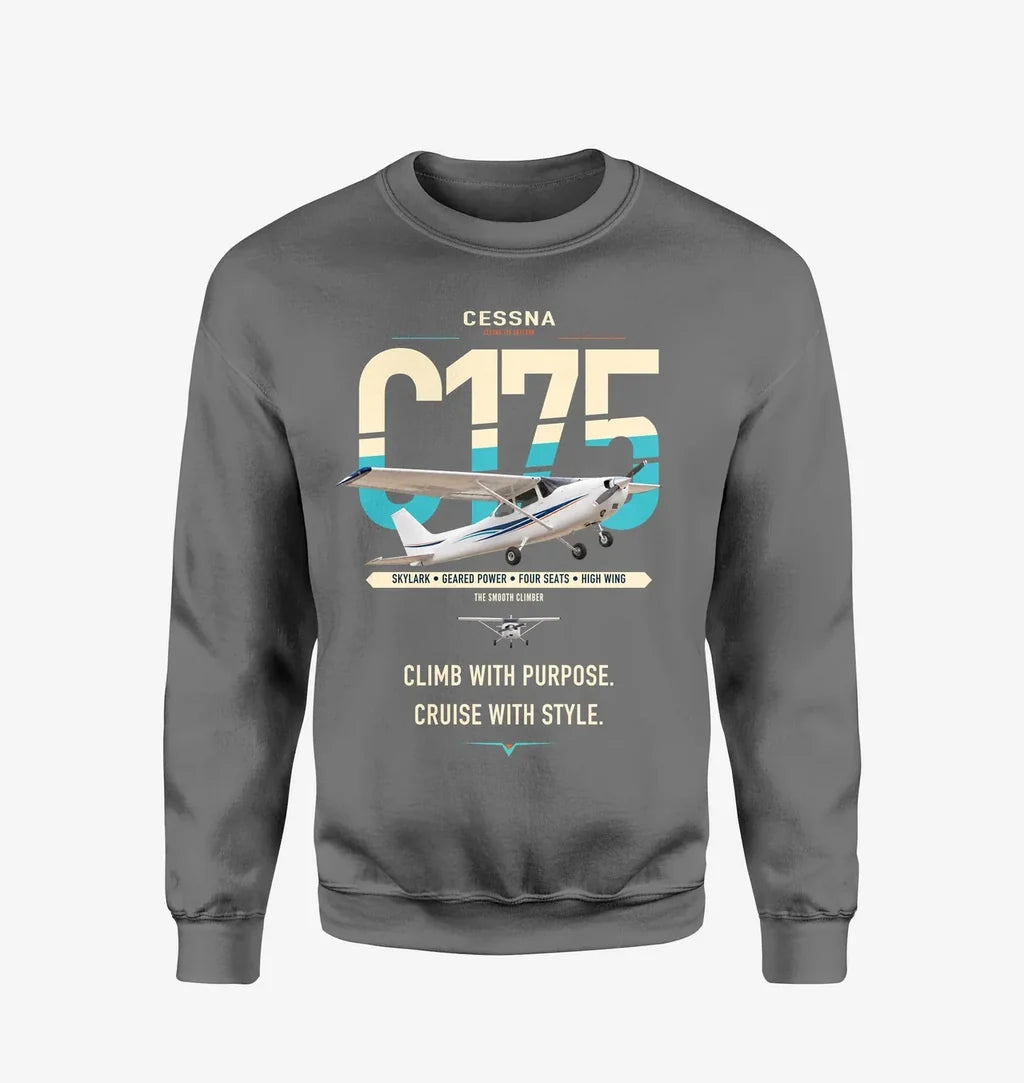 Cessna 175 Skylark design on gray sweatshirt