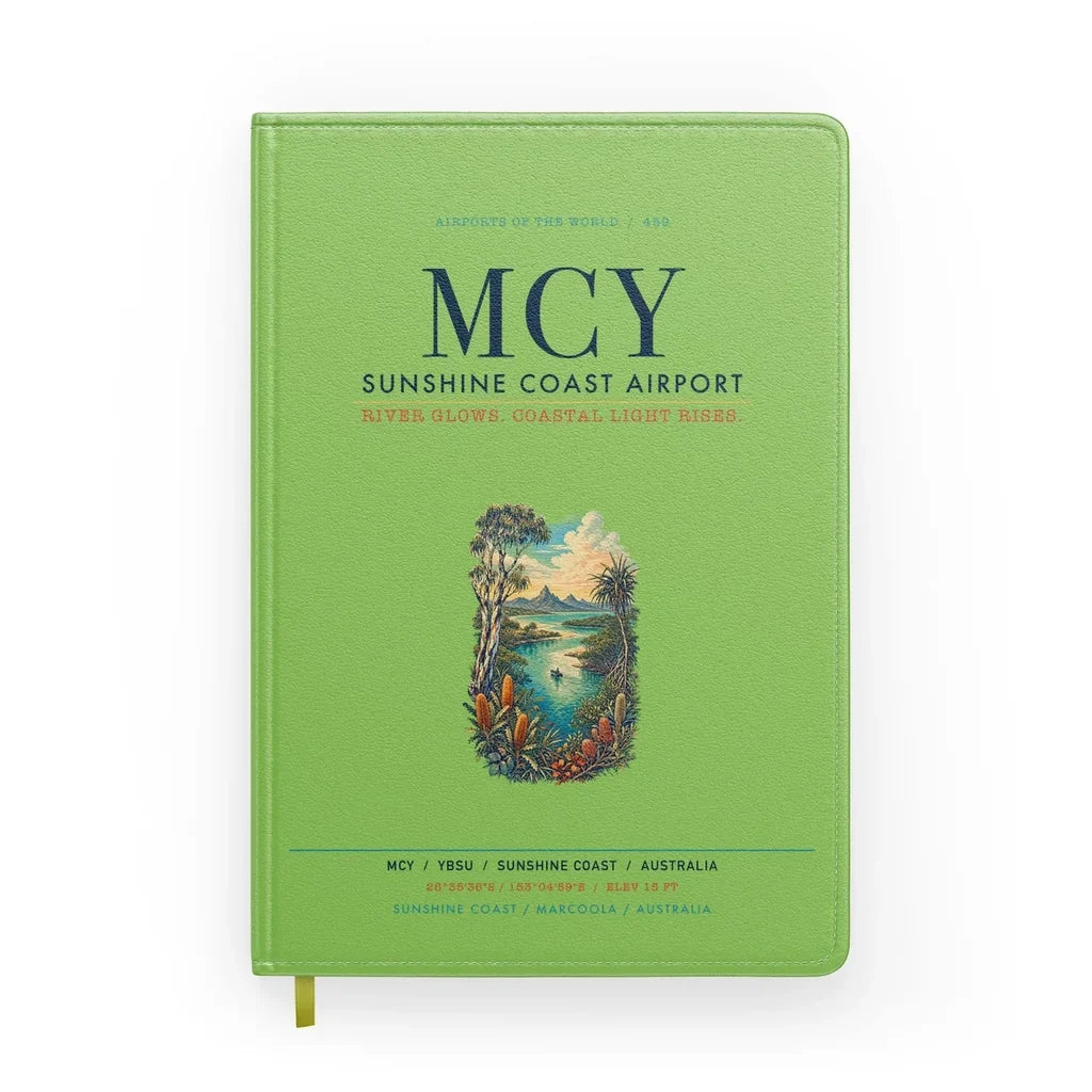 Sunshine Coast Airport (MCY) design on light green notebook