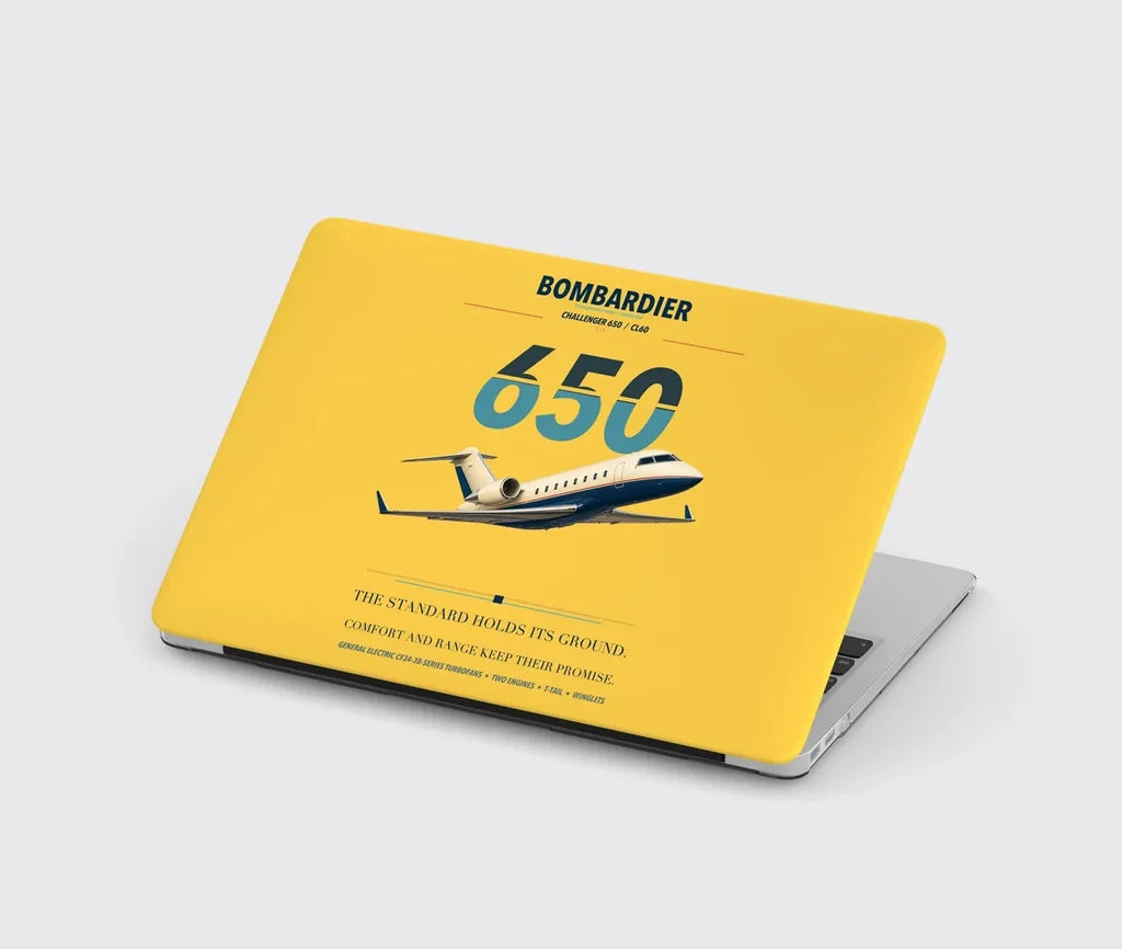 Bombardier Challenger 650 design on yellow MacBook case