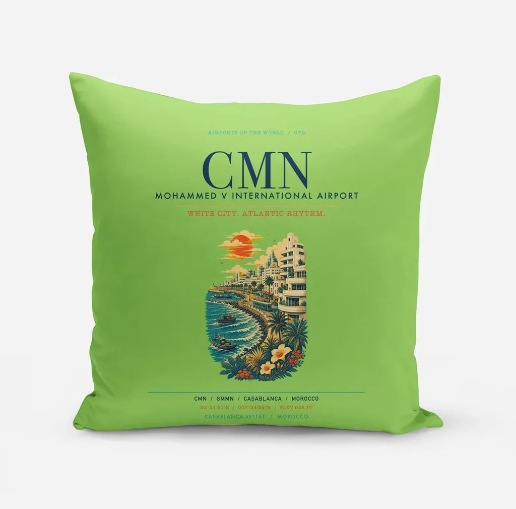 Casablanca Mohammed V International Airport (CMN) design on light green pillow