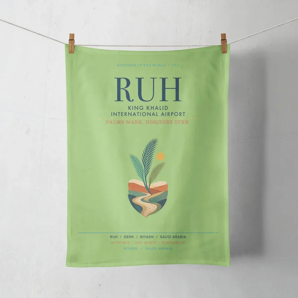 King Khalid International Airport (RUH) design on light green towel