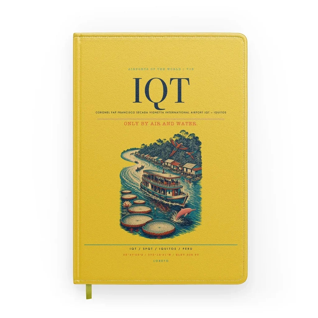 Coronel FAP Francisco Secada Vignetta International Airport (IQT) design on yellow notebook