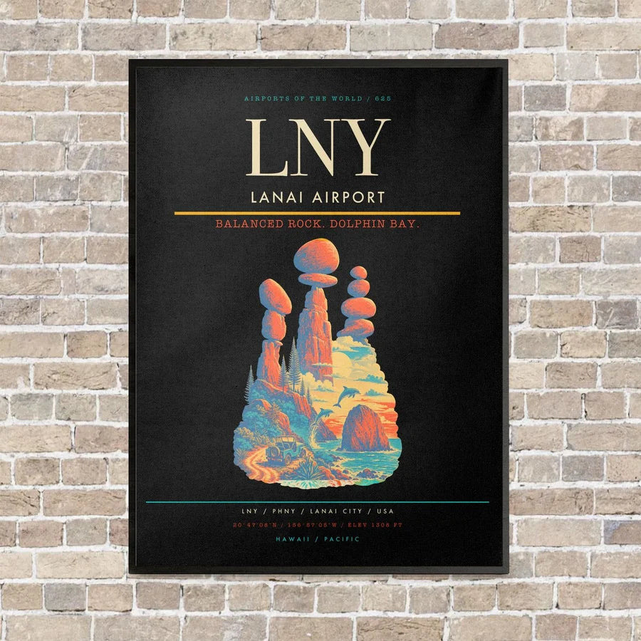 Lanai Airport LNY vertical canvas print - framed - black background