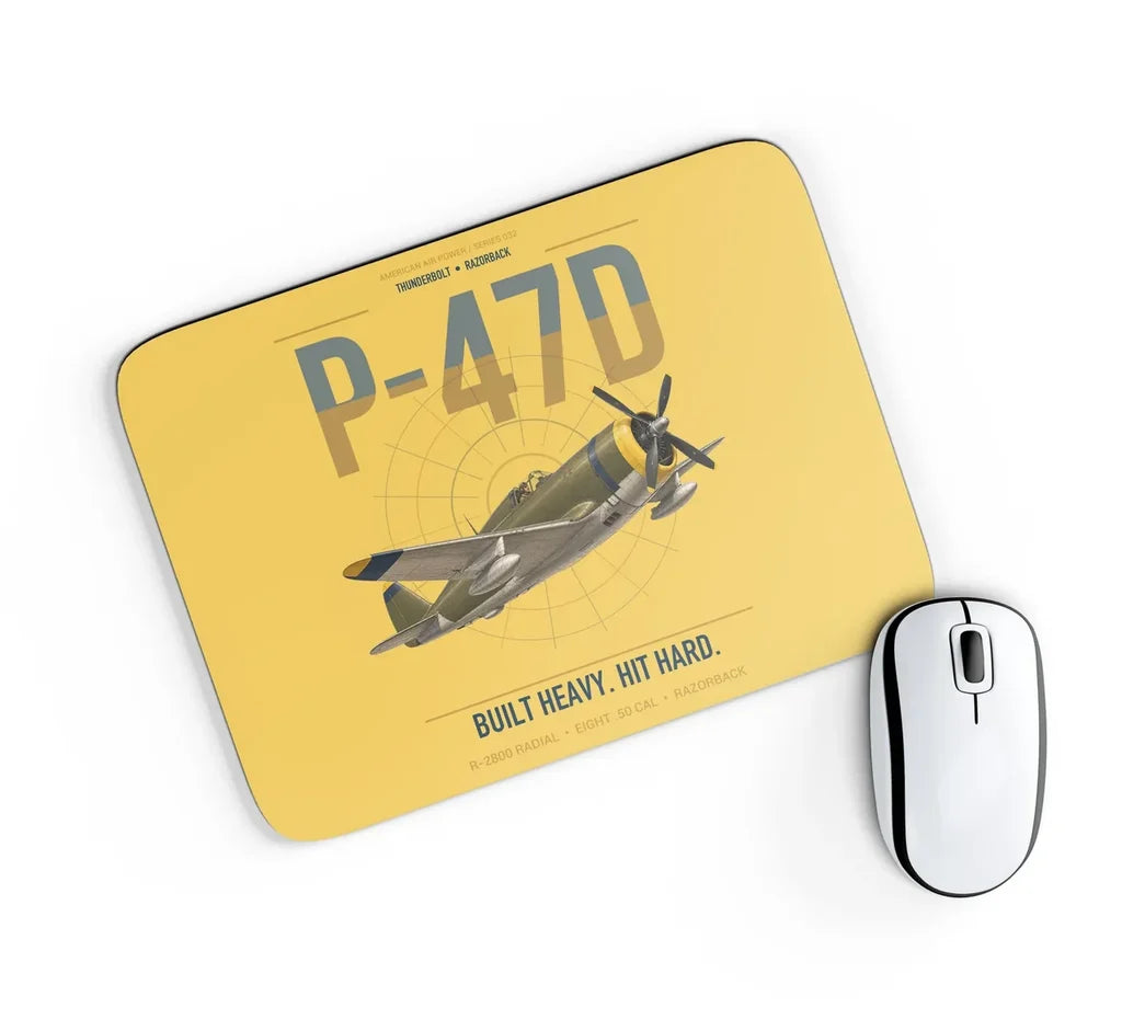P-47D Thunderbolt Razorback design on yellow rectangle mouse pad