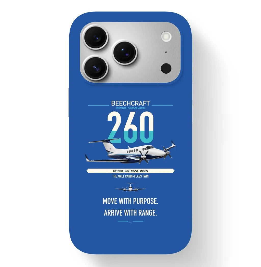 Beechcraft King Air 260 design on blue magsafe iphone case, for iPhone 17 Pro
