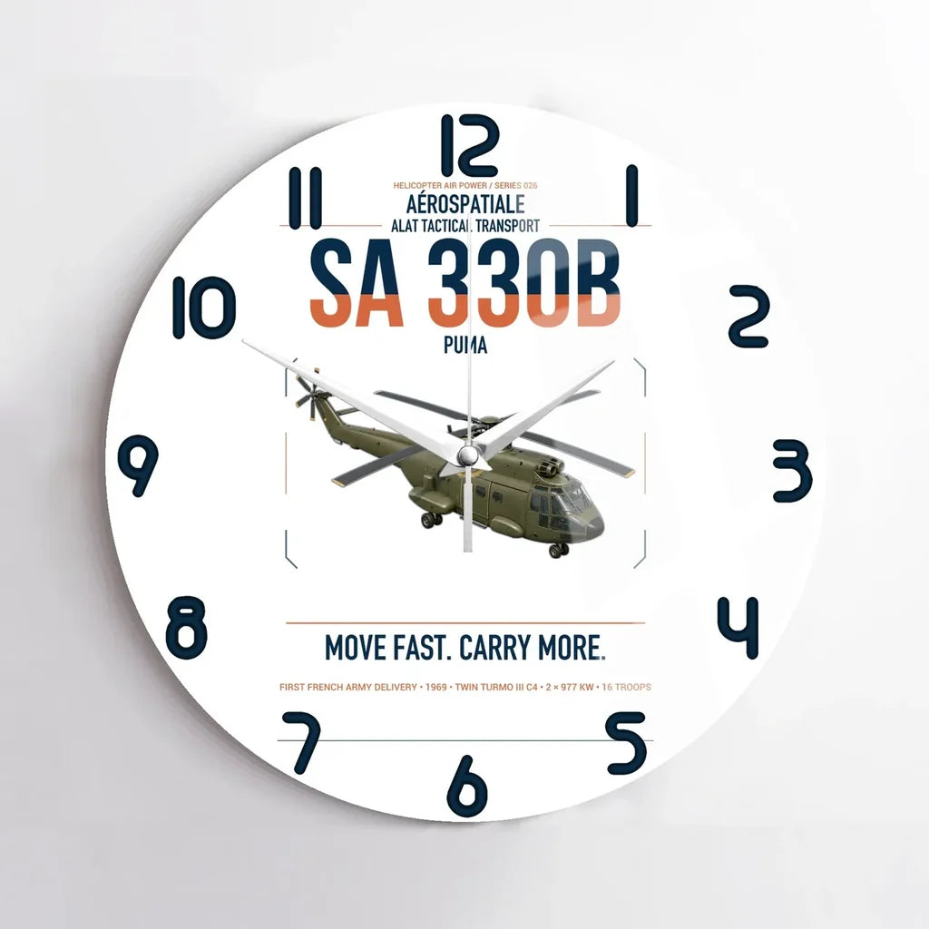Aérospatiale SA 330B Puma design on white no frame wall clock