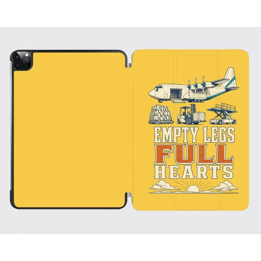 Empty Legs Full Hearts design on yellow ipad tablet case