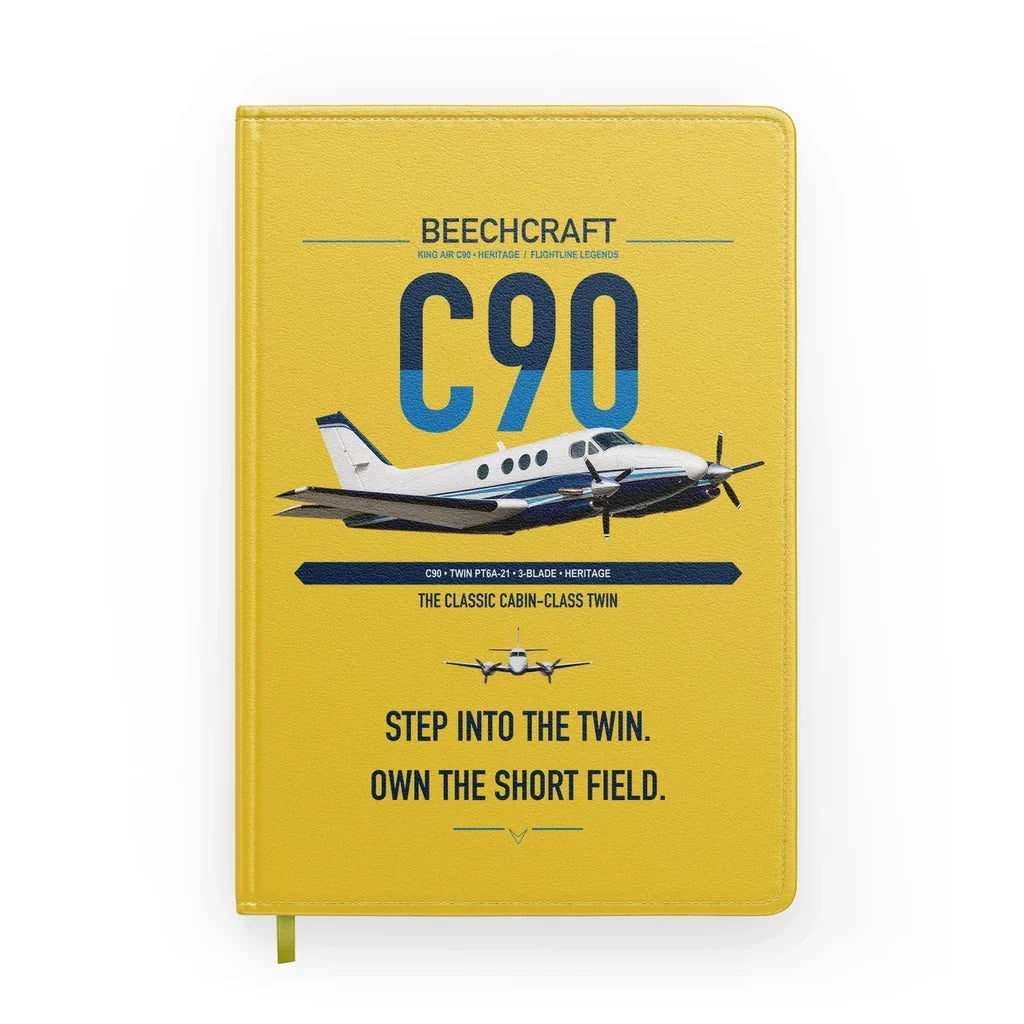Beechcraft King Air C90 design on yellow notebook