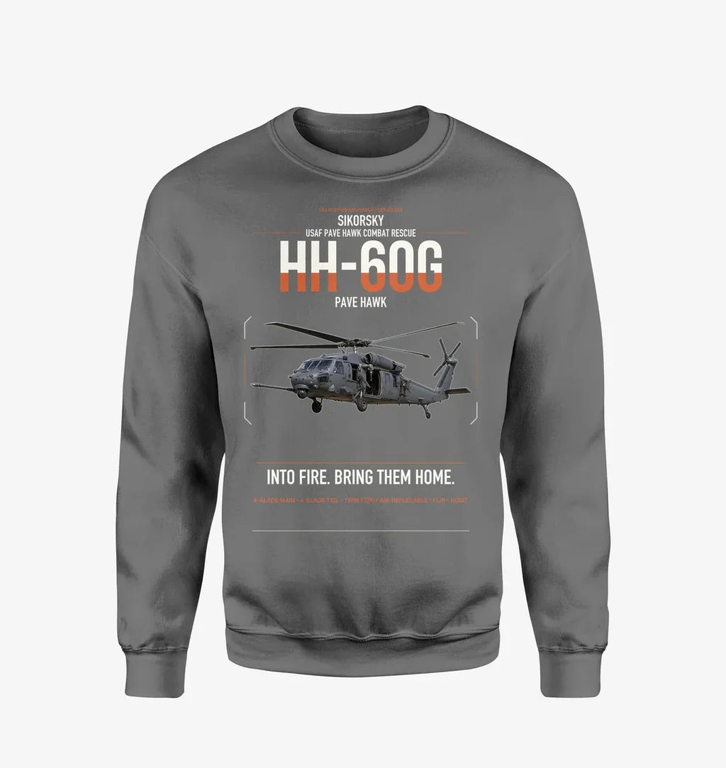 Sikorsky HH-60G Pave Hawk design on gray sweatshirt