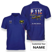 Thumbnail for PZL P.11c design on blue+name double-side polo t-shirt, double-side print