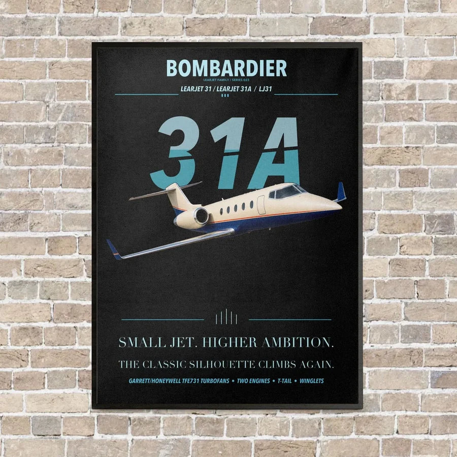 Bombardier Learjet 31A vertical canvas print - framed - black background