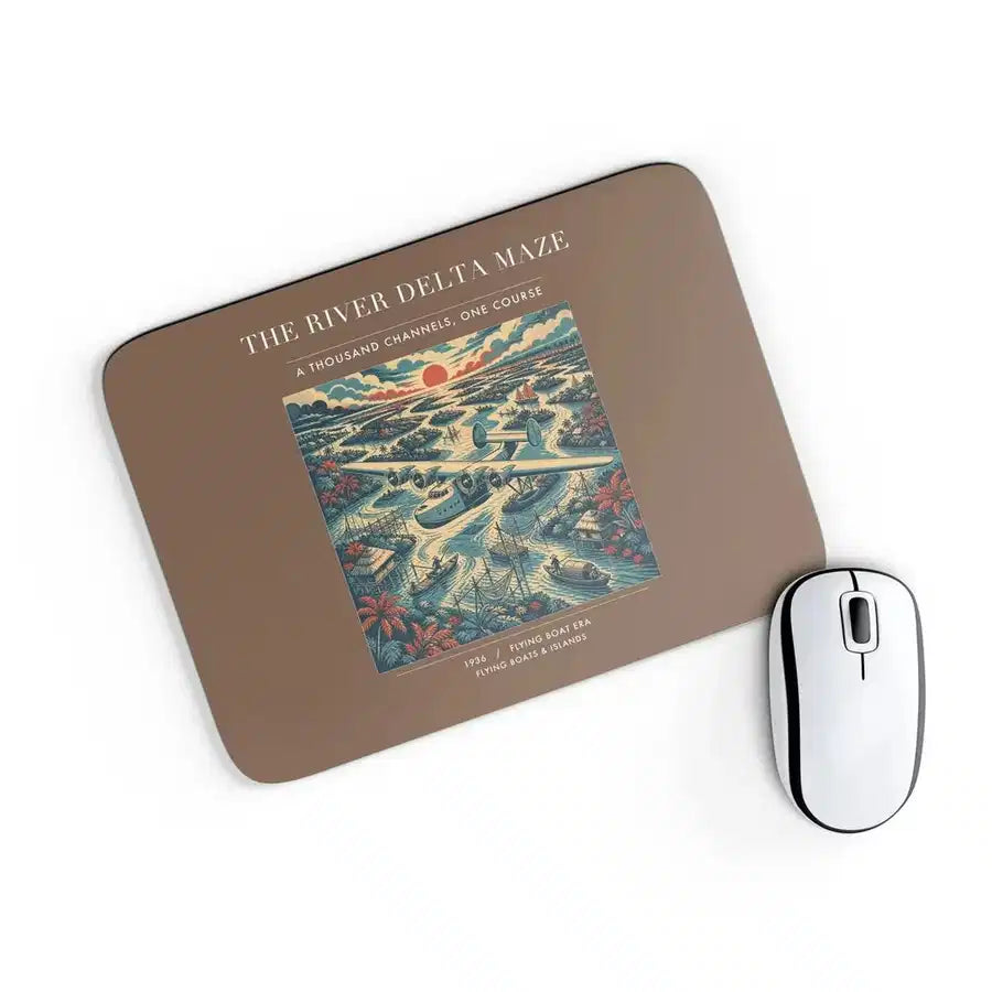 VINTAGE G4274 - The River Delta Maze - Designed Mouse Pads design on brown rectangle