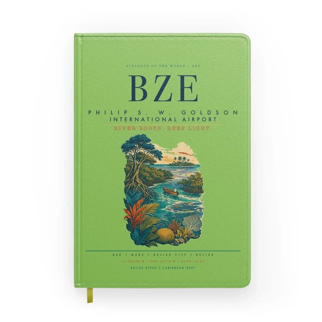 Philip S. W. Goldson International Airport (BZE) design on light green notebook