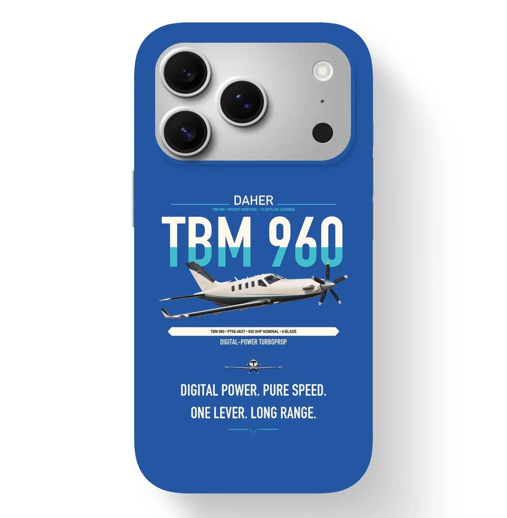 Daher TBM 960 design on blue magsafe iphone case, for iPhone 17 Pro