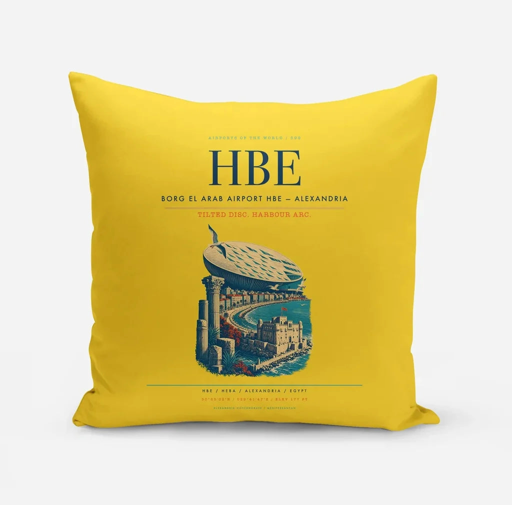 Borg El Arab Airport (HBE) design on yellow pillow