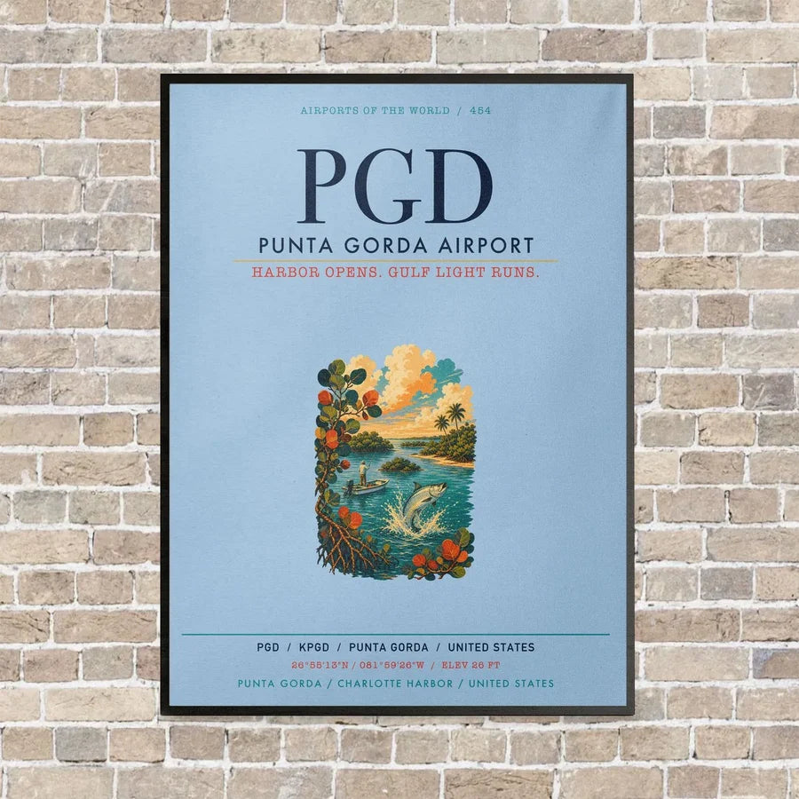 Punta Gorda Airport PGD vertical canvas print - framed - light blue background