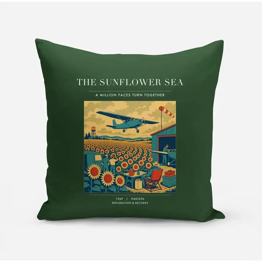 VINTAGE G4391 - The Sunflower Sea - Designed Pillows design on darkgreen