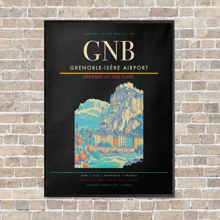 Grenoble-Isère Airport GNB vertical canvas print - framed - black background