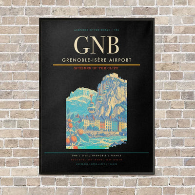 Grenoble-Isère Airport GNB vertical canvas print - framed - black background