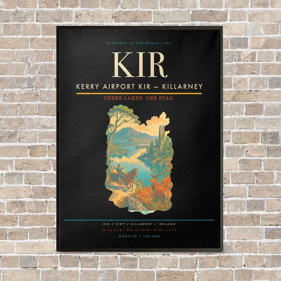 Kerry Airport KIR — Killarney vertical canvas print - framed - black background