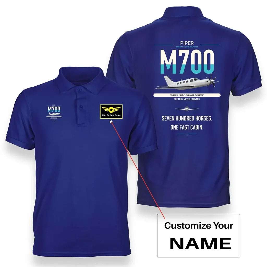 Piper M700 Fury design on blue+name double-side polo t-shirt, double-side print