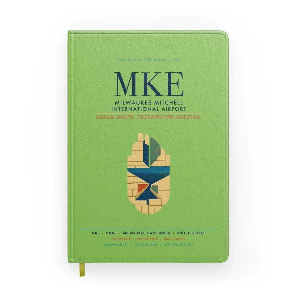 Milwaukee Mitchell International Airport (MKE) design on light green notebook