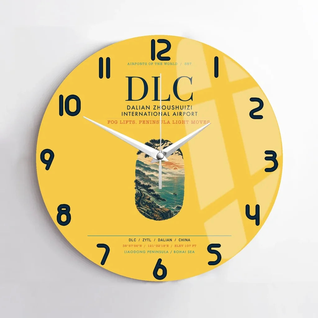 Dalian Zhoushuizi International Airport (DLC) design on yellow no frame wall clock