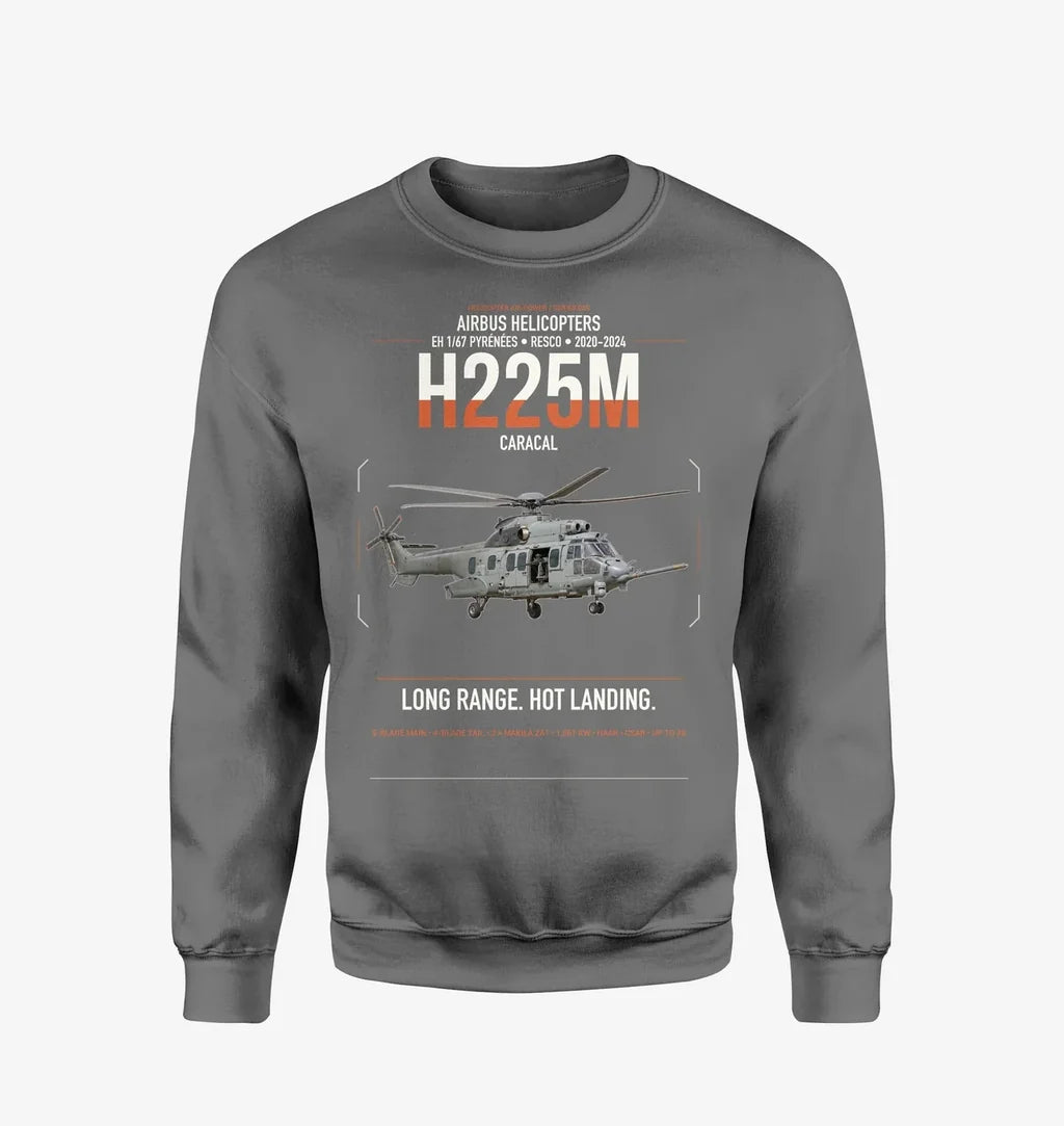 Airbus Helicopters H225M Caracal design on gray sweatshirt