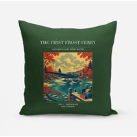 Thumbnail for VINTAGE G4433 - The First Frost Ferry - Designed Pillows design on darkgreen