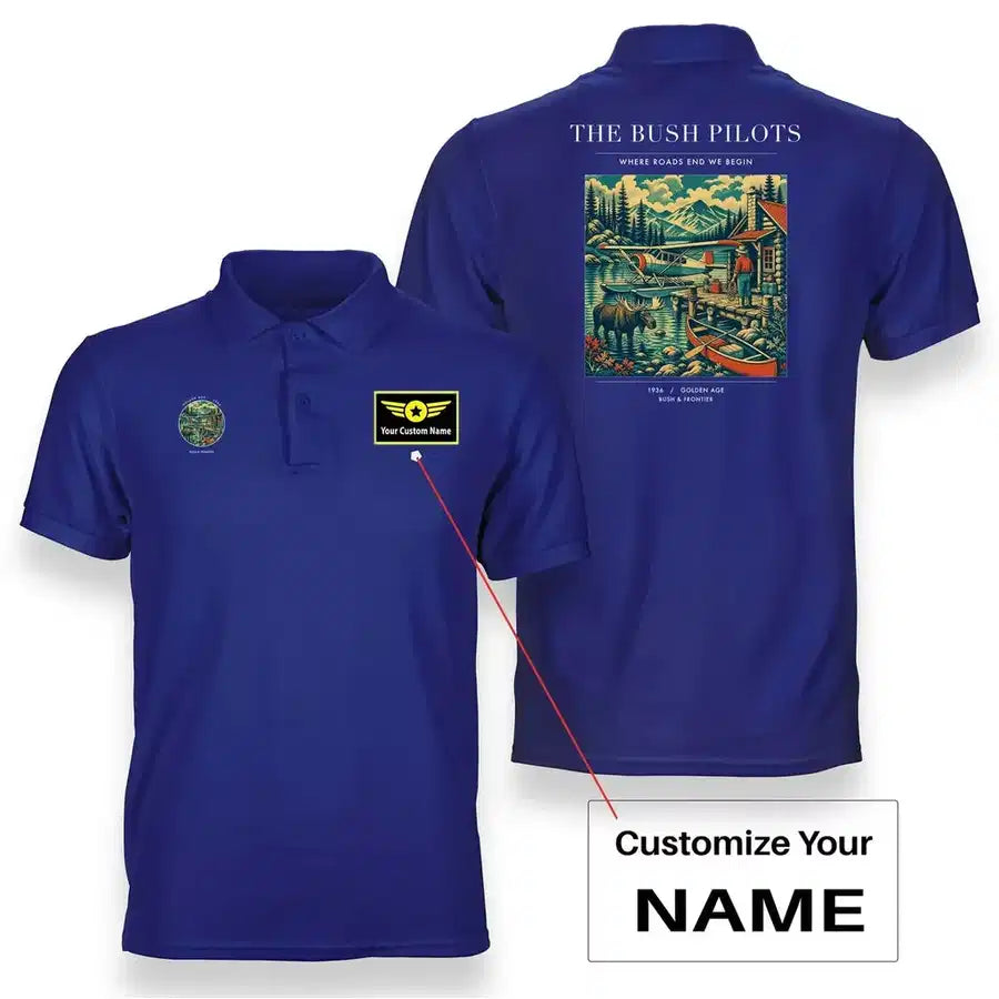 VINTAGE G4029 - The Bush Pilots - Double-Side Polo T-Shirt design on blue+name