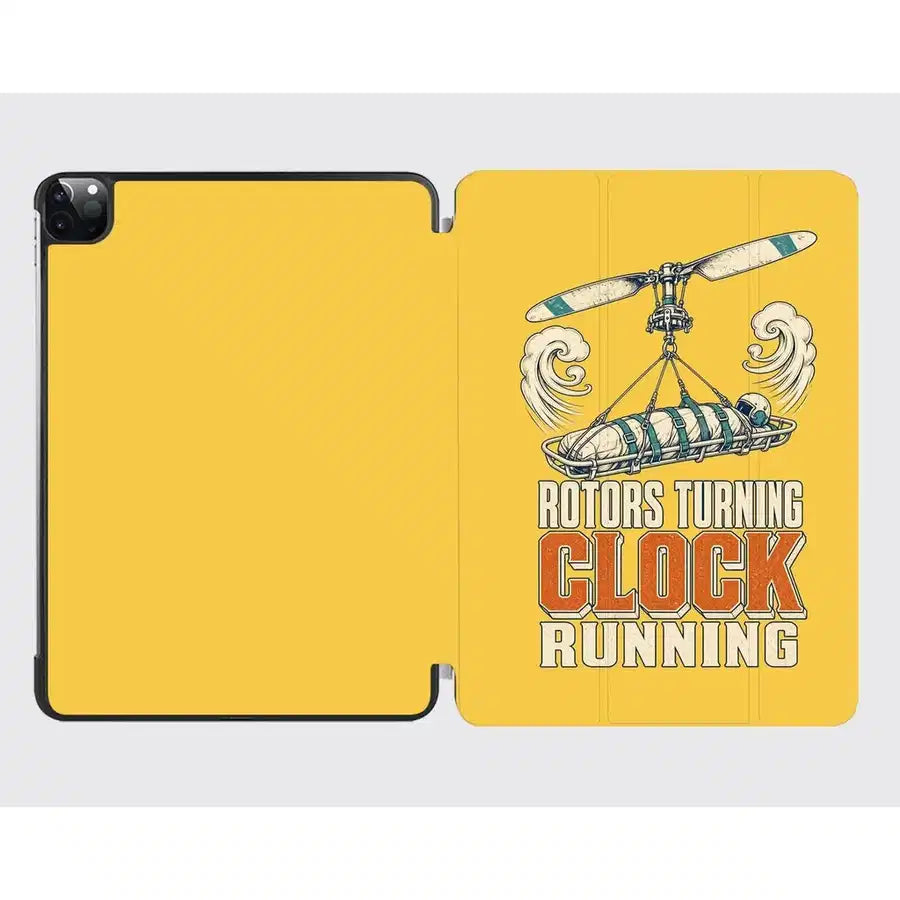 Rotors Turning Clock Running design on yellow ipad tablet case