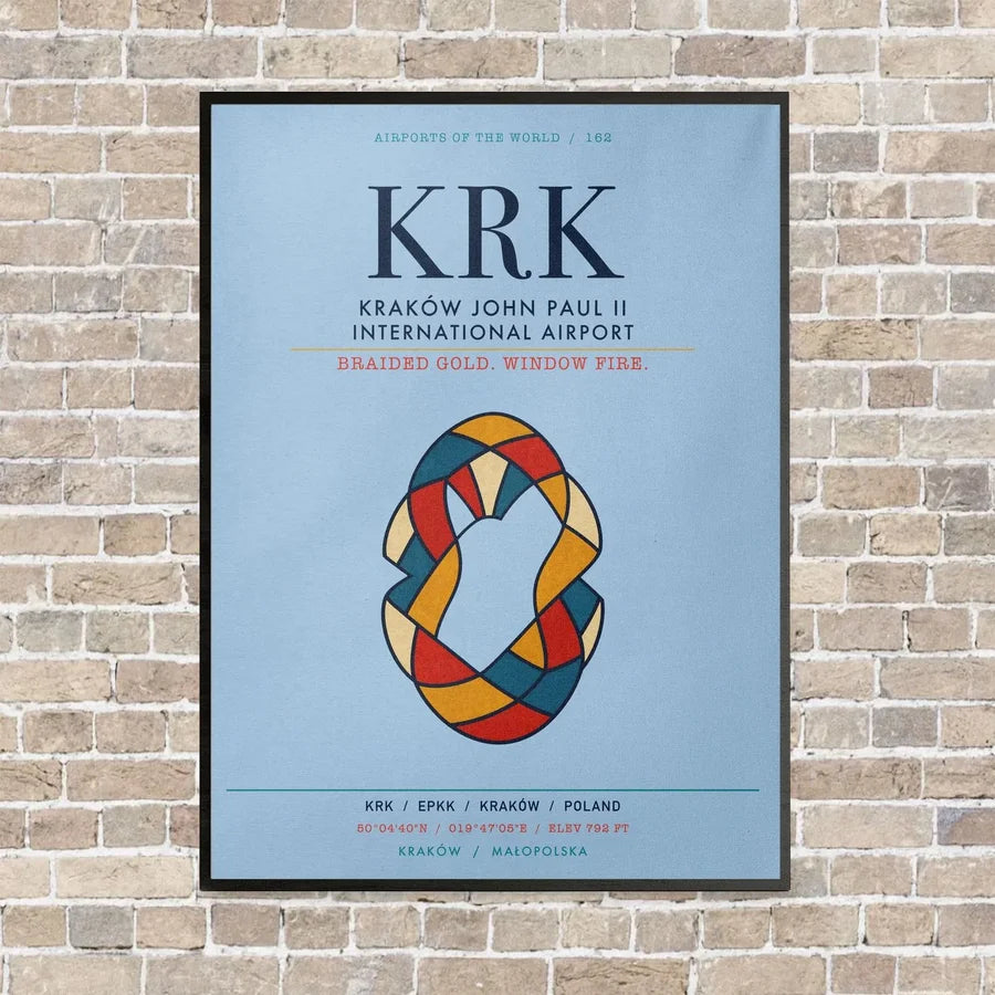 Kraków John Paul II International Airport KRK vertical canvas print - framed - light blue background