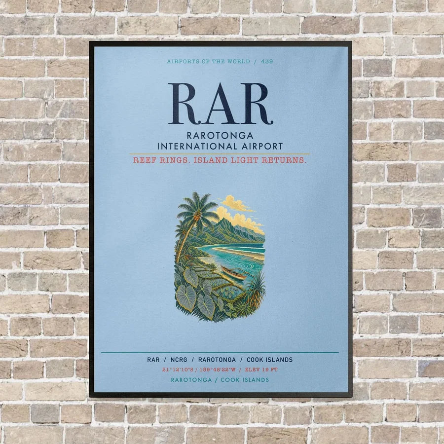 Rarotonga International Airport RAR vertical canvas print - framed - light blue background