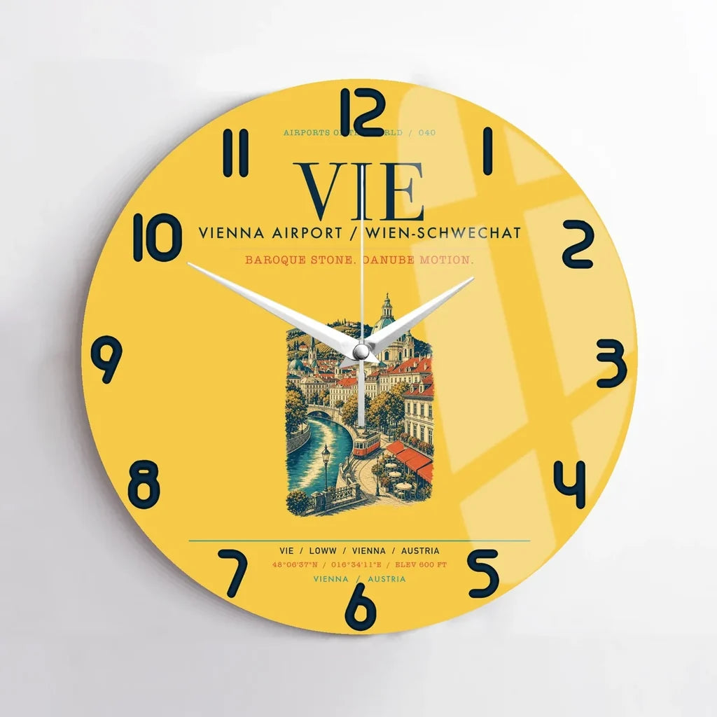 Vienna Airport (VIE) design on yellow no frame wall clock