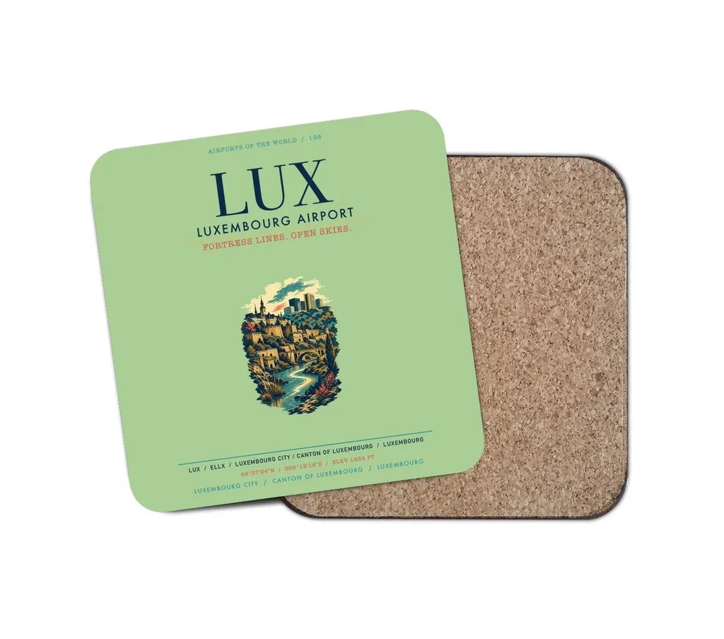 Luxembourg Airport (LUX) design on light green 1 piece coaster