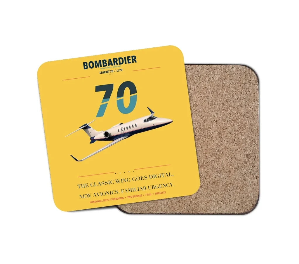 Bombardier Learjet 70 design on yellow 1 piece coaster