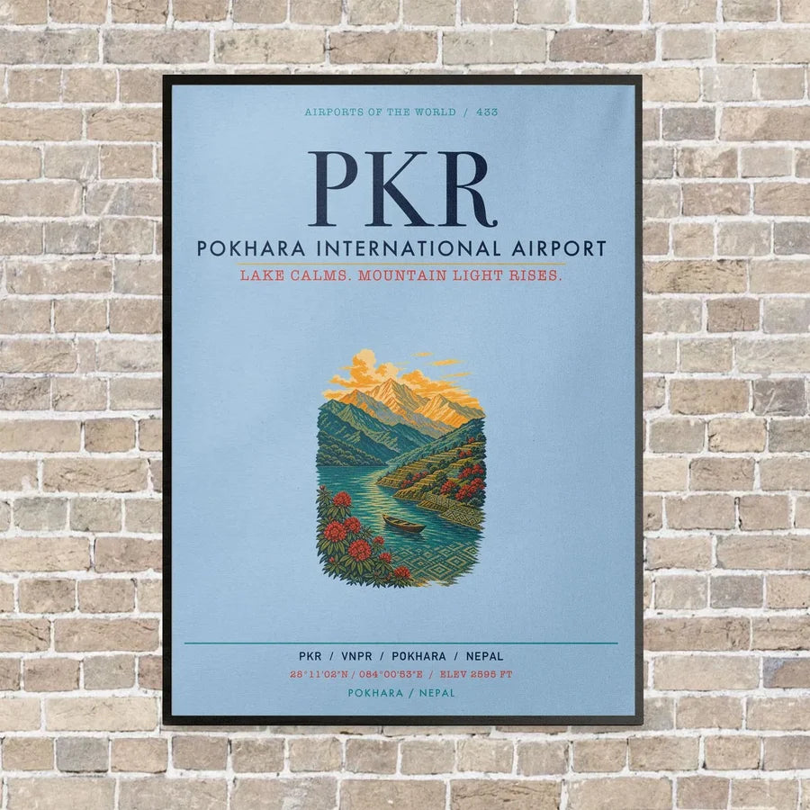Pokhara International Airport PKR vertical canvas print - framed - light blue background