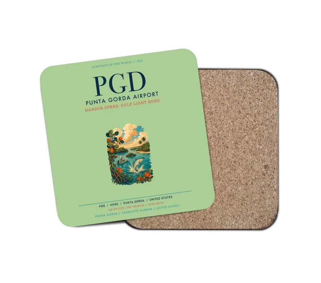 Punta Gorda Airport (PGD) design on light green 1 piece coaster