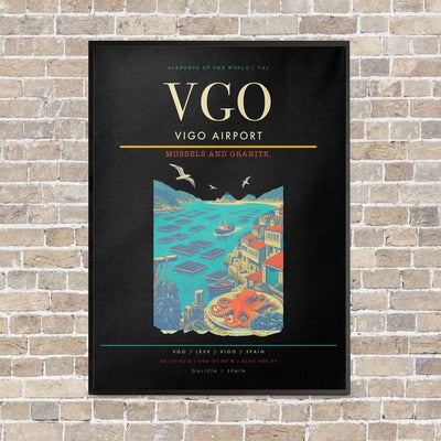 Vigo Airport VGO vertical canvas print - framed - black background