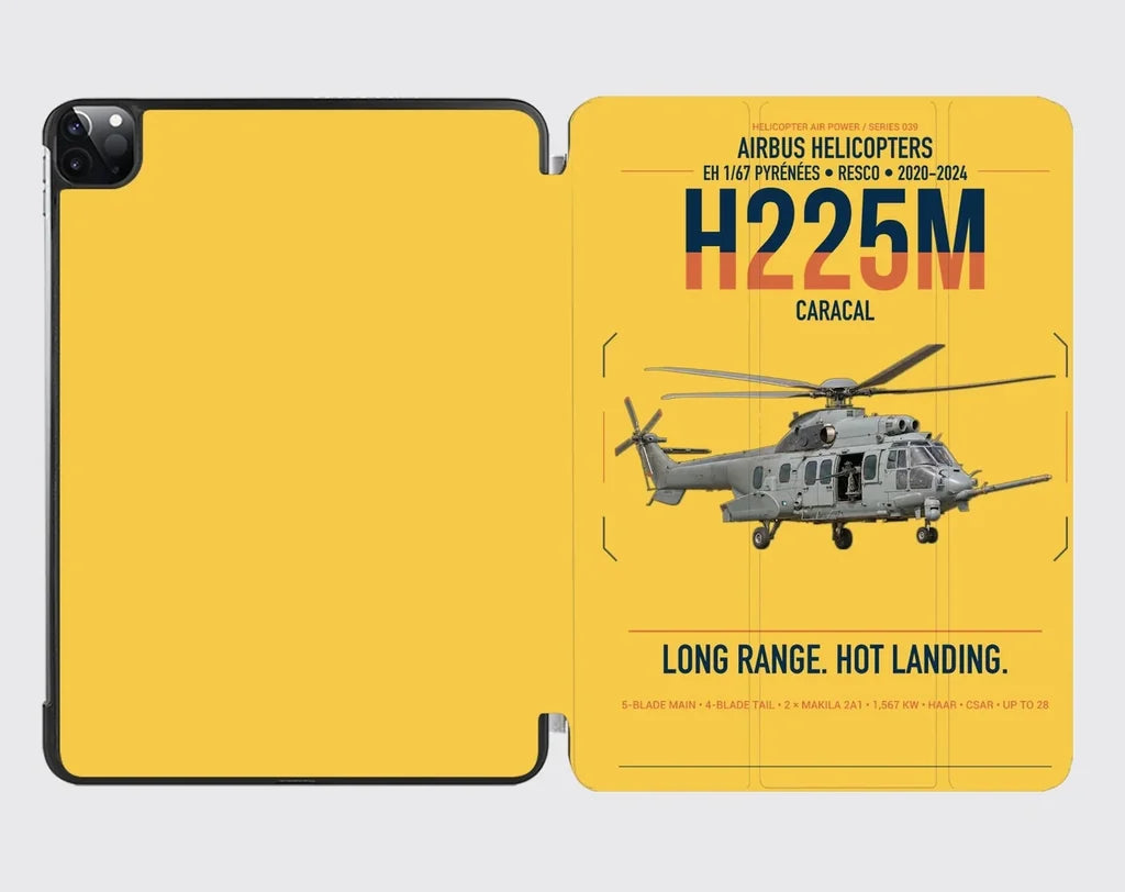 Airbus Helicopters H225M Caracal design on yellow ipad tablet case