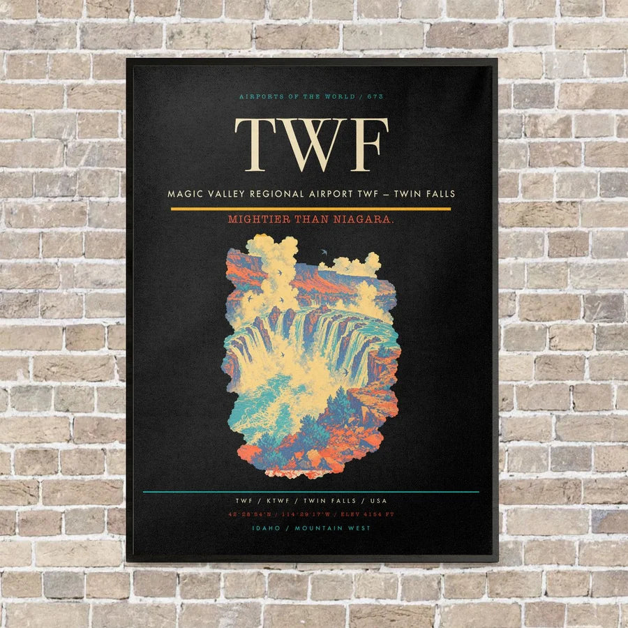 Magic Valley Regional Airport TWF — Twin Falls vertical canvas print - framed - black background