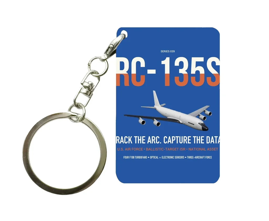 RC-135S Cobra Ball design on blue designed key chain, double-side print