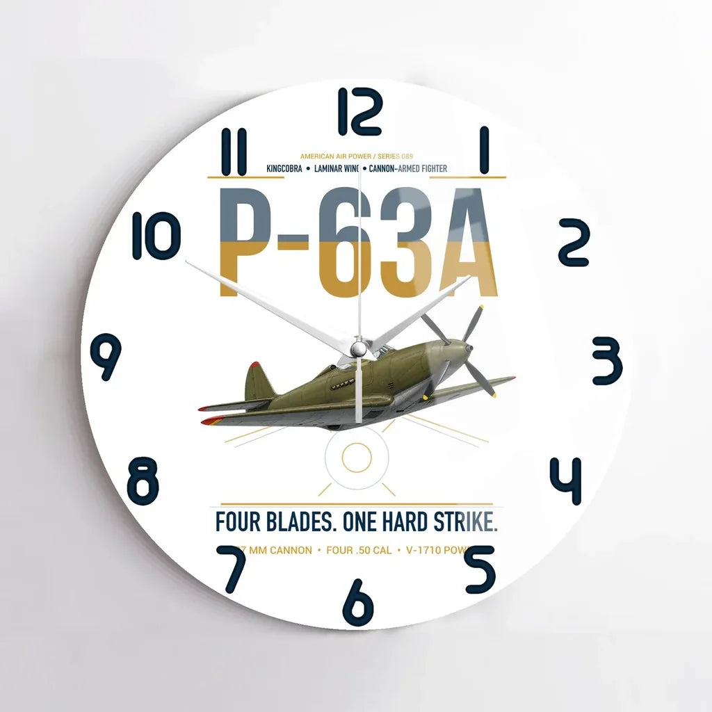 P-63A Kingcobra design on white no frame wall clock