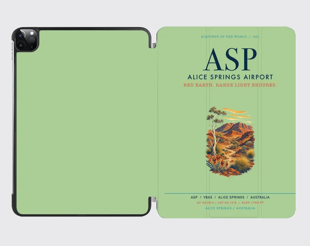 Alice Springs Airport (ASP) design on light green ipad tablet case
