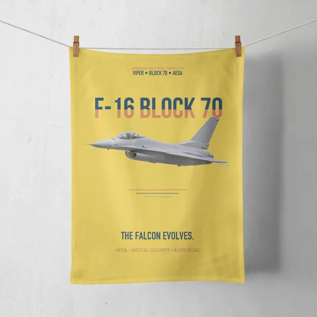 F-16 Block 70 The Falcon Evolves design on yellow towel