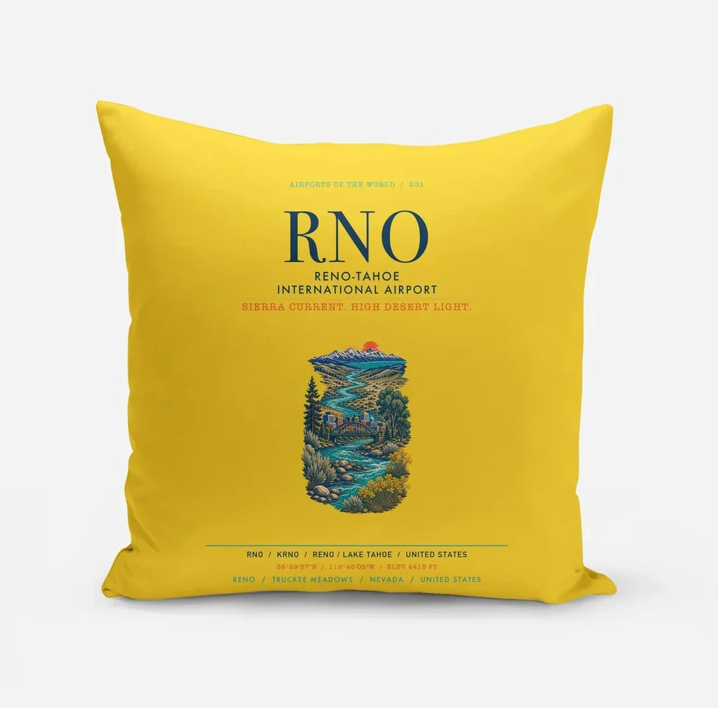 Reno-Tahoe International Airport (RNO) design on yellow pillow