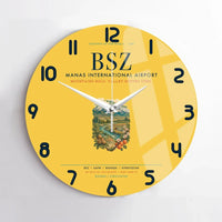 Thumbnail for Manas International Airport Bishkek (BSZ) design on yellow no frame wall clock