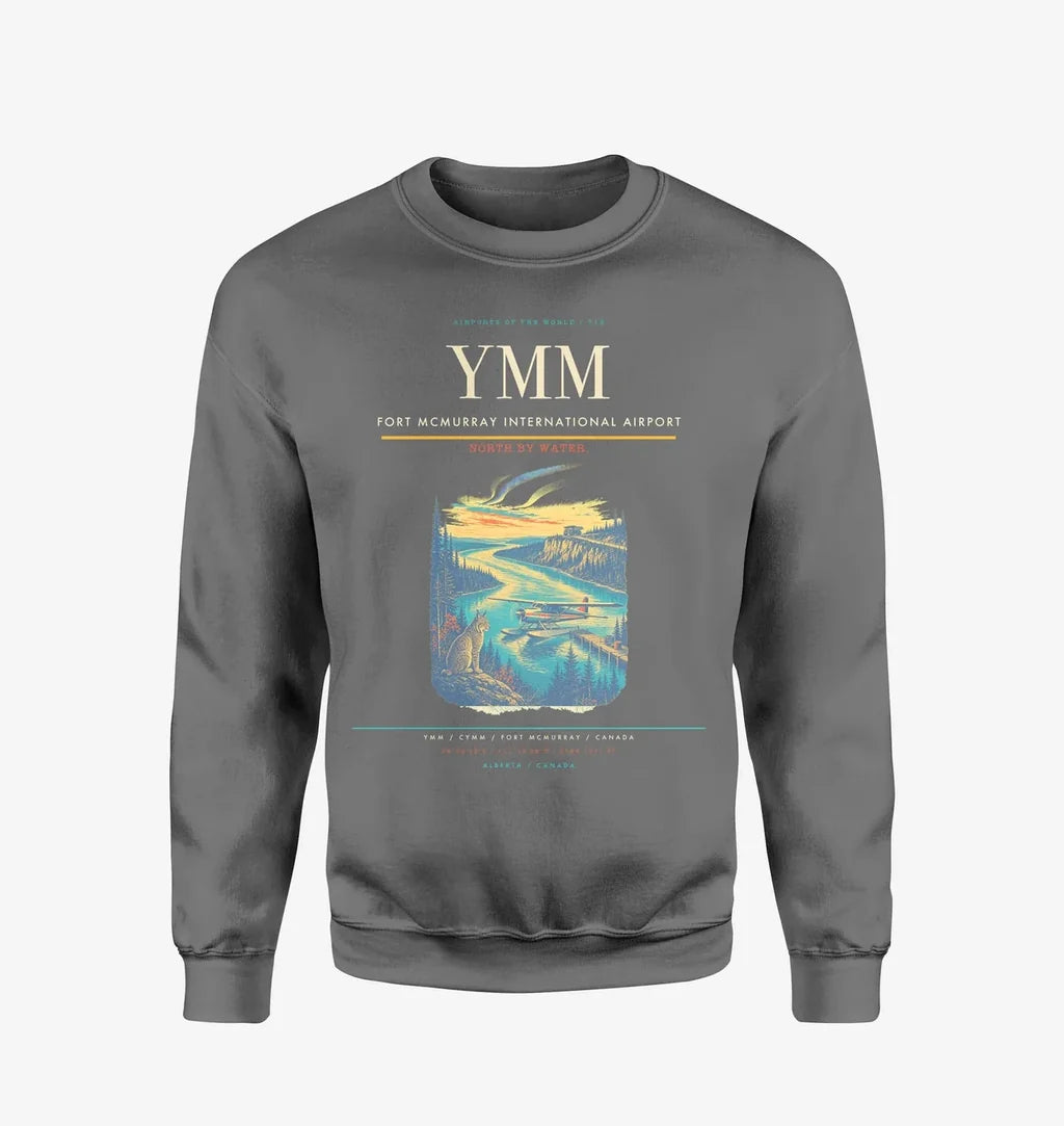 Fort McMurray International Airport (YMM) design on gray sweatshirt