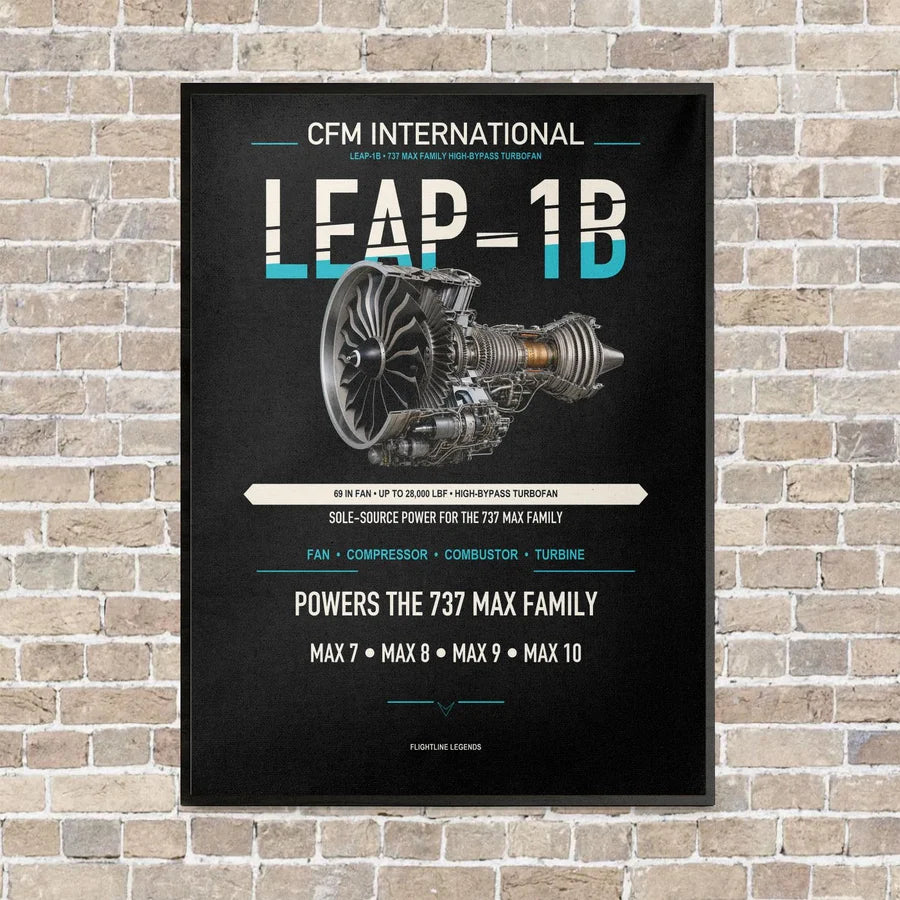 CFM LEAP-1B vertical canvas print - framed - black background