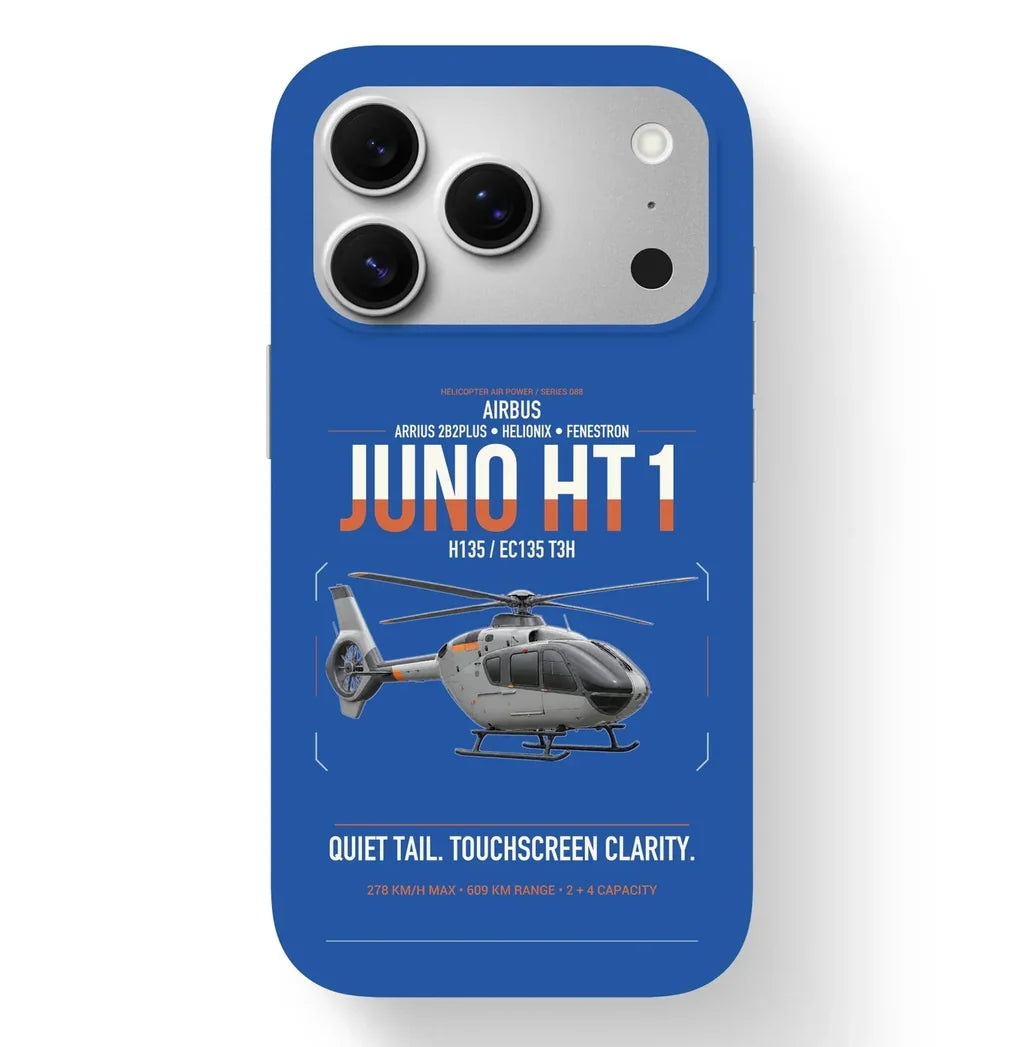 Airbus H135 Juno HT1 design on blue magsafe iphone case, for iPhone 17 Pro